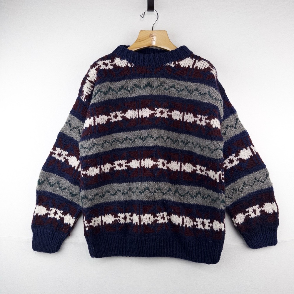 Vintage Otavalo Native American Ecuador Sweater Large 44" Hand Knit Wool Heavy